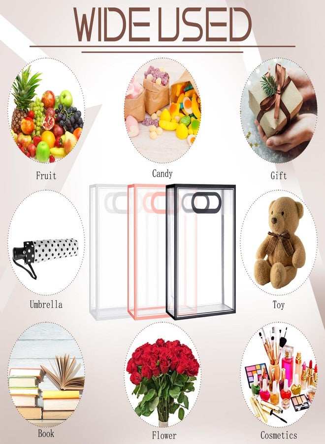 Dunzoom 50 Pcs Valentine Clear Plastic Gift Bag with Handle Reusable Transparent Pink Party Favor Flower Bag for Wedding Bridal Birthday Mother Day Gift 10.2 x 7.1 x 3.2''(Black Pink White Trim) - Image 5